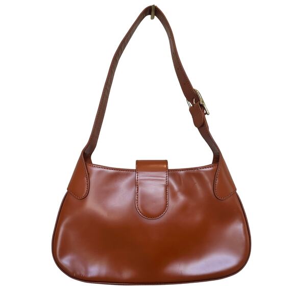 Sandro Brown Shiny Leather Shoulder Bag Structured Designer Logo 11x6x1 $425 - Picture 5 of 9